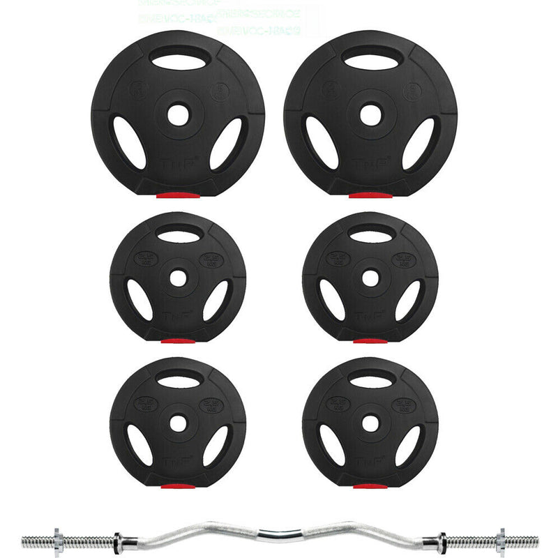 Adjustable Folding Weight Bench Gym + 25KG EZ Curl Barbell Bar Weight Plates Set