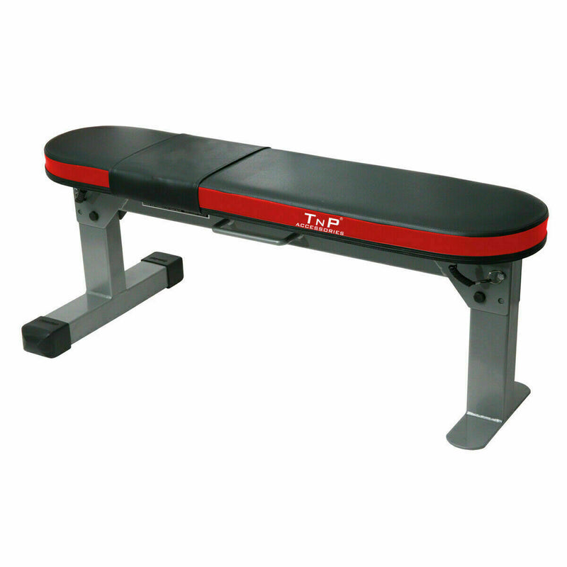 Adjustable Foldable Exercise Weight Bench + Barbell Bar Weight Plates Set 60KG
