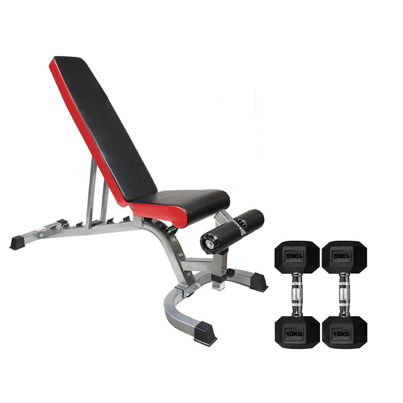 Adjustable Weight Bench + 10Kg Hex Dumbbell Weight