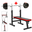 Adjustable Folding Weight Bench Gym + Barbell Bar Weight Plates Set 60KG