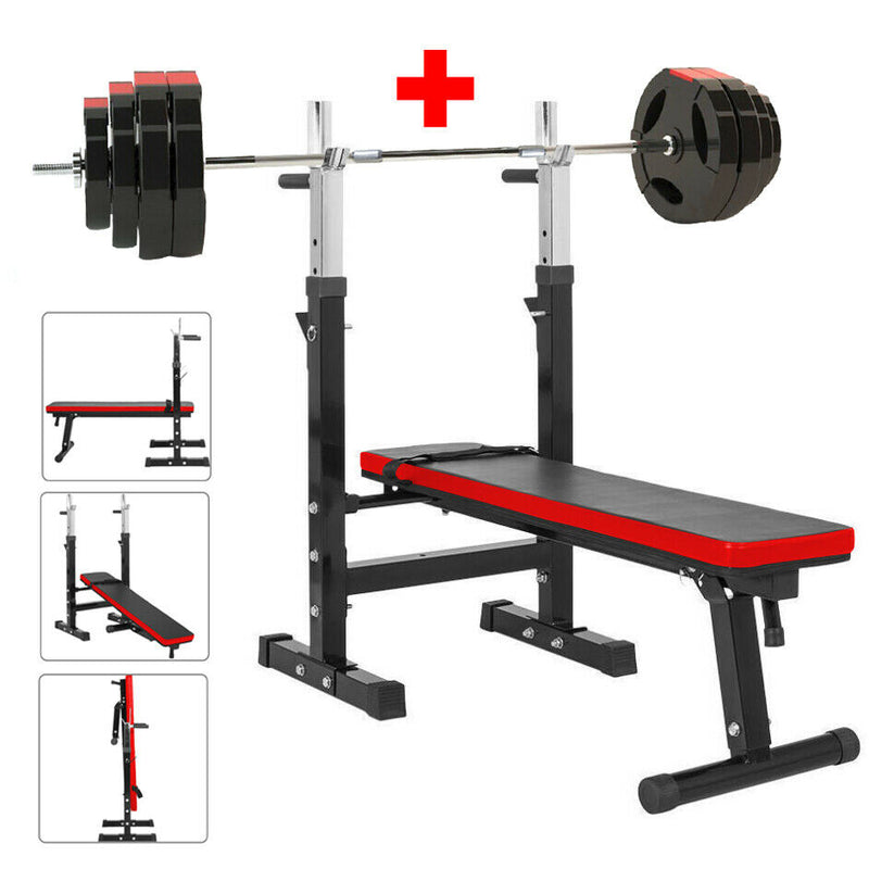Adjustable Folding Weight Bench Gym Barbell Bar Weight Plates