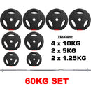 Adjustable Folding Weight Bench Gym + Barbell Bar Weight Plates Set 60KG