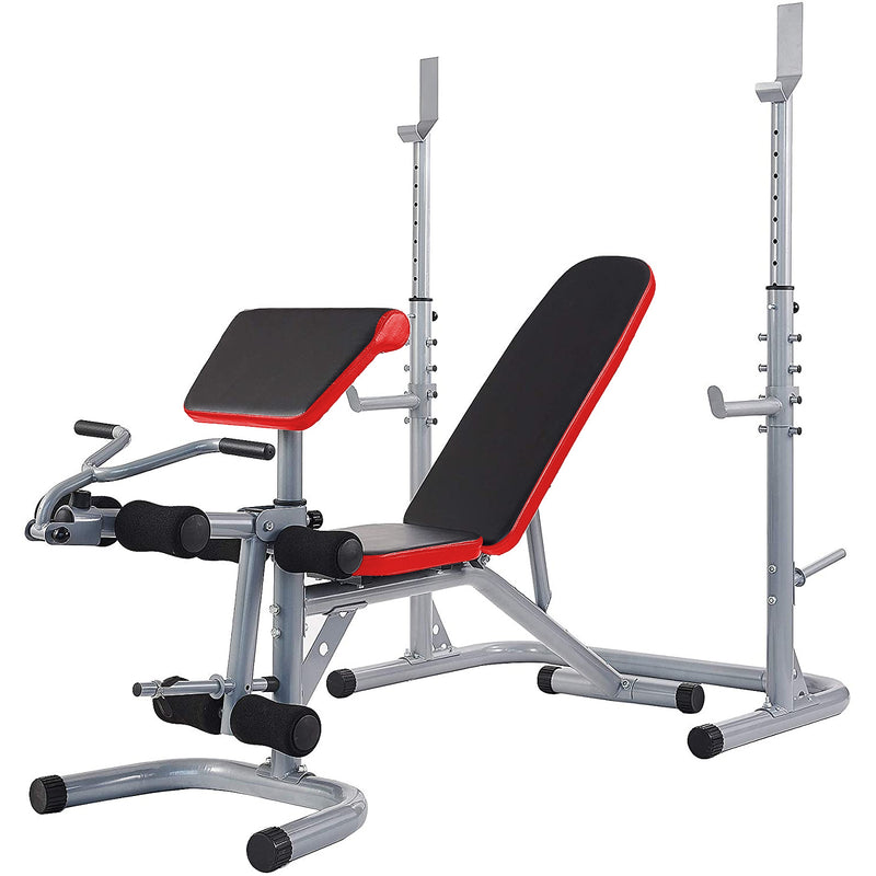 Weight Bench With Free Standing Power Rack - Grey Black/Red